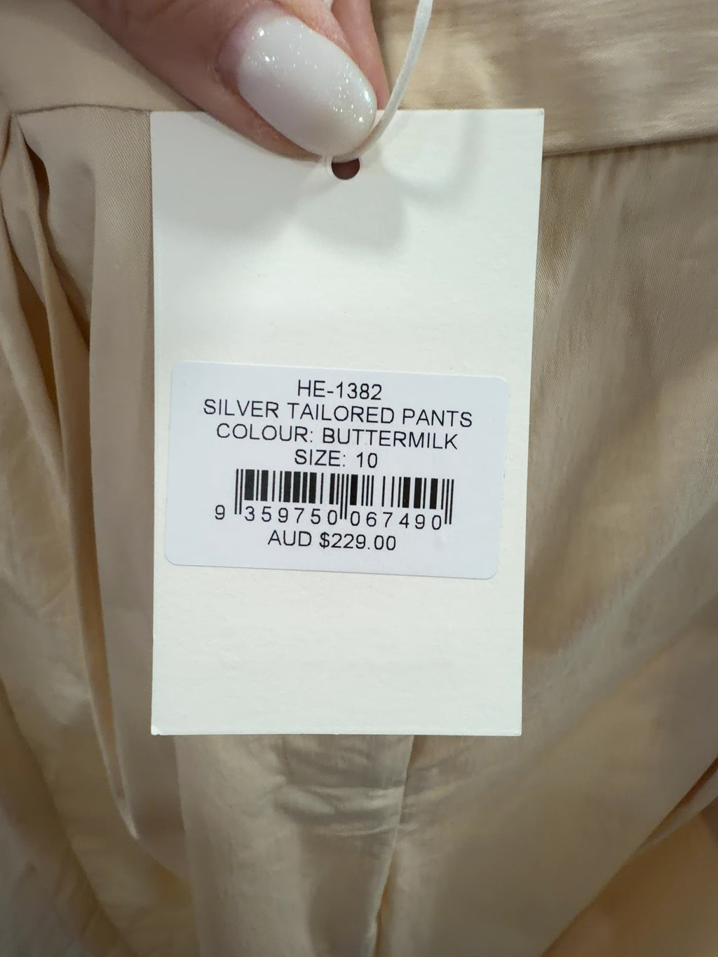 HENNE Beige Tailored Pants Buttermilk, size UK 10 — label