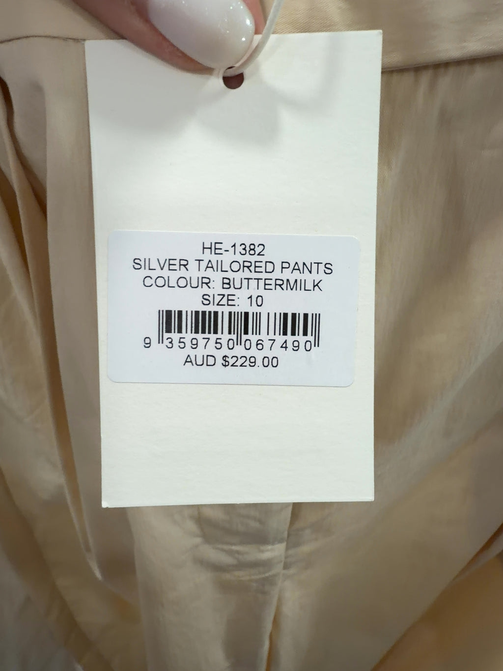 HENNE Beige Tailored Pants Buttermilk, size UK 10 — care label