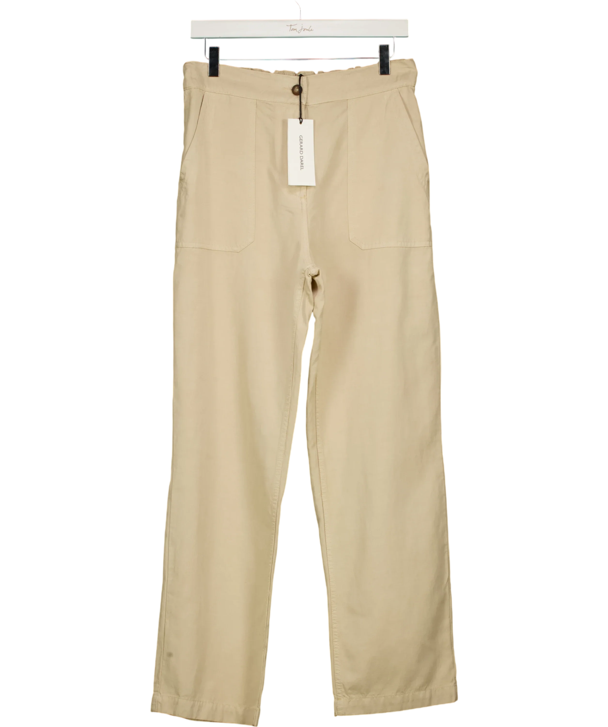 Gerard Darel Beige Audette Linen and Cotton Blend Trousers Sand BEIGE  Size 40, size UK 12 — front