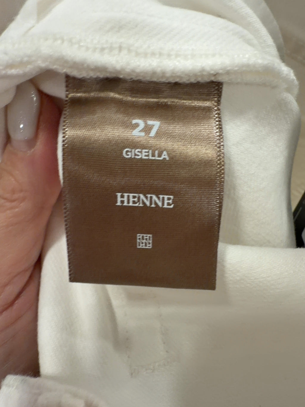 HENNE White Gisella Low Rise Wide Leg Jeans White S, size W27 — care label