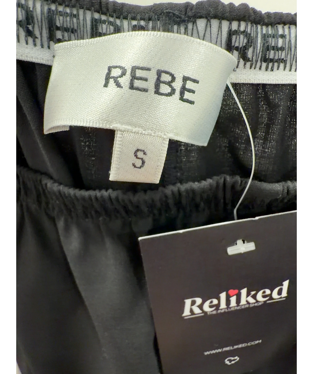 REBE Black Pull-On Wide Leg Wool Blend Trousers, size UK S — detail
