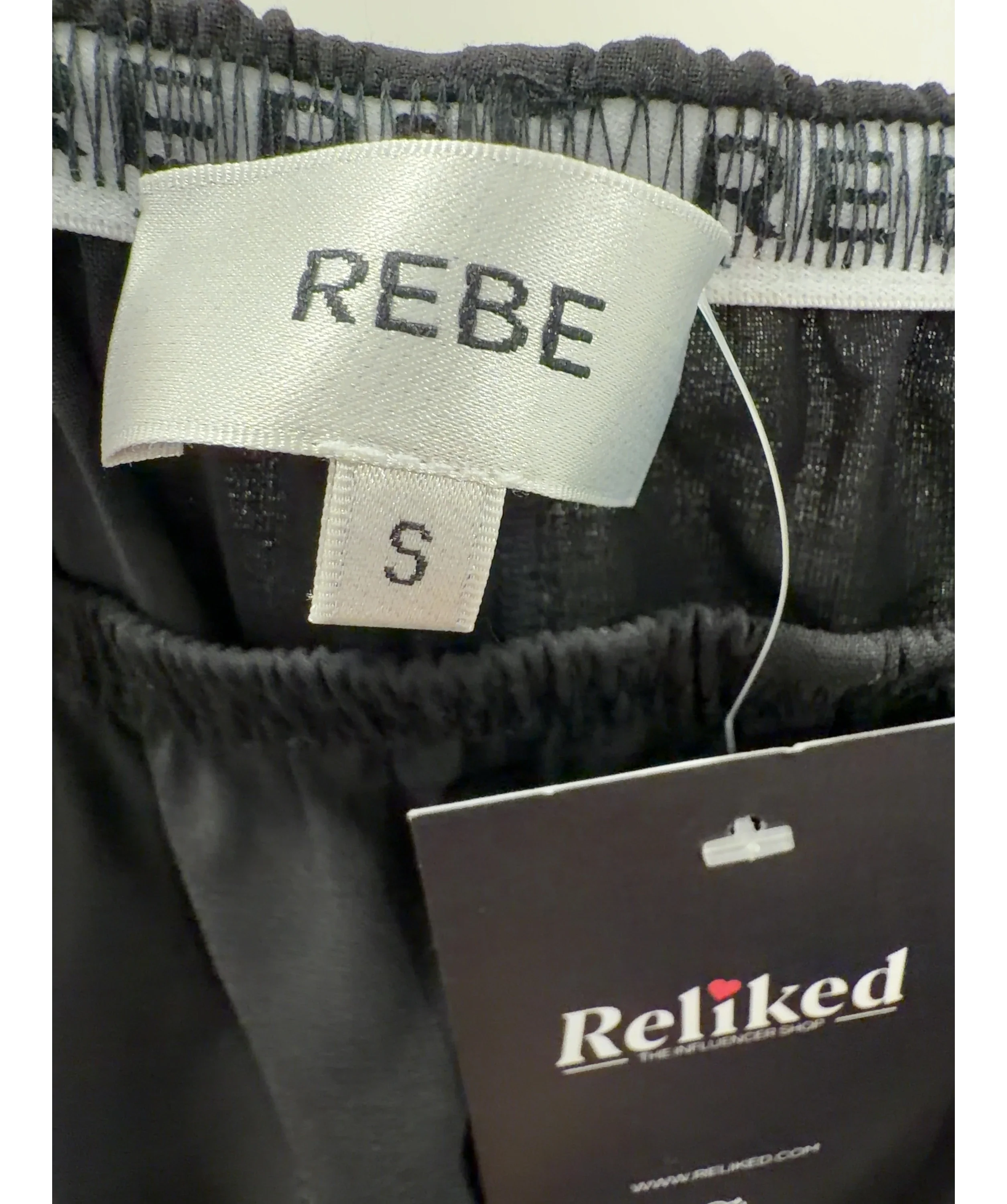 REBE Black Pull-On Wide Leg Wool Blend Trousers, size UK S — care label