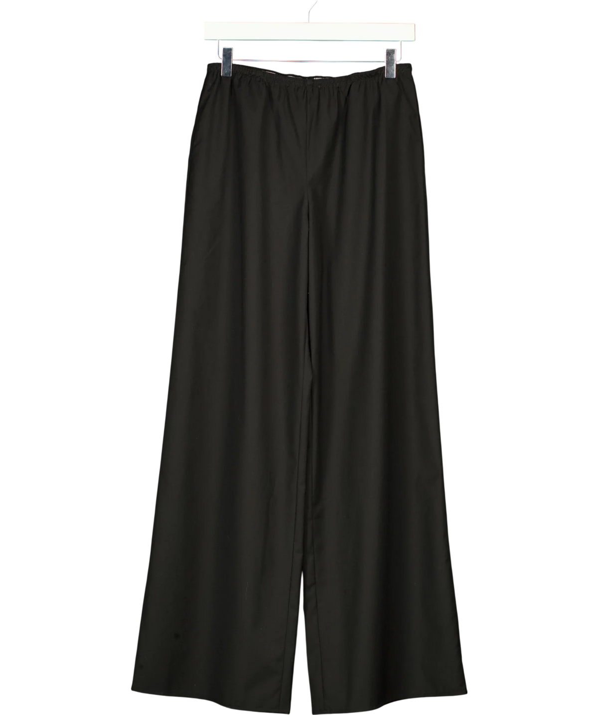 REBE Black Pull-On Wide Leg Wool Blend Trousers, size UK S — front