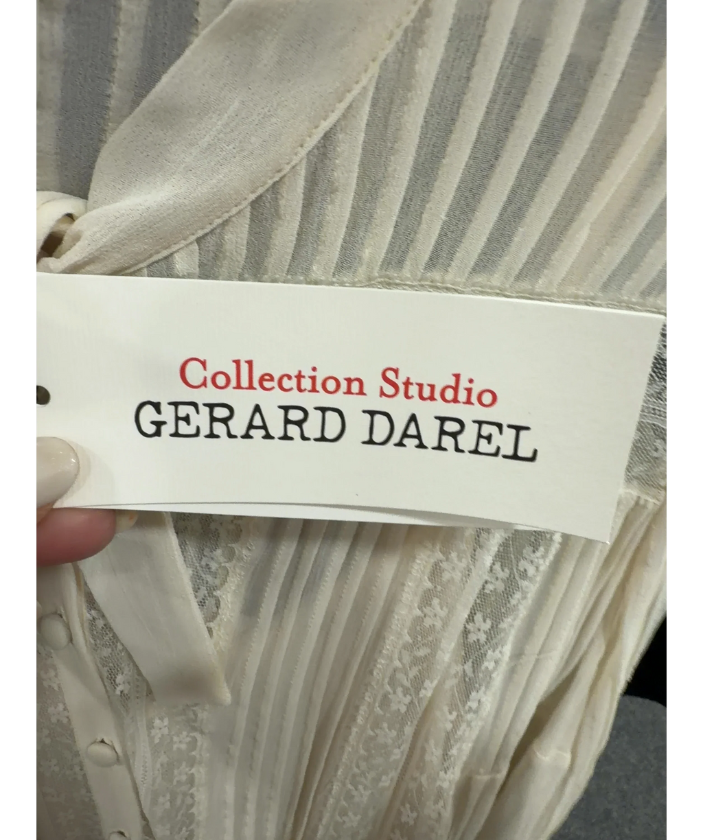 Gerard Darel Cream Cyrana Lace Pussy-Bow Blouse Blanc Size FR 40, size UK 12 — detail