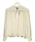 Gerard Darel Cream Cyrana Lace Pussy-Bow Blouse Blanc Size FR 40, size UK 12 — front