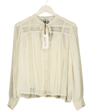 Gerard Darel Cream Cyrana Lace Pussy-bow Blouse Blanc Size Fr 40 UK 12