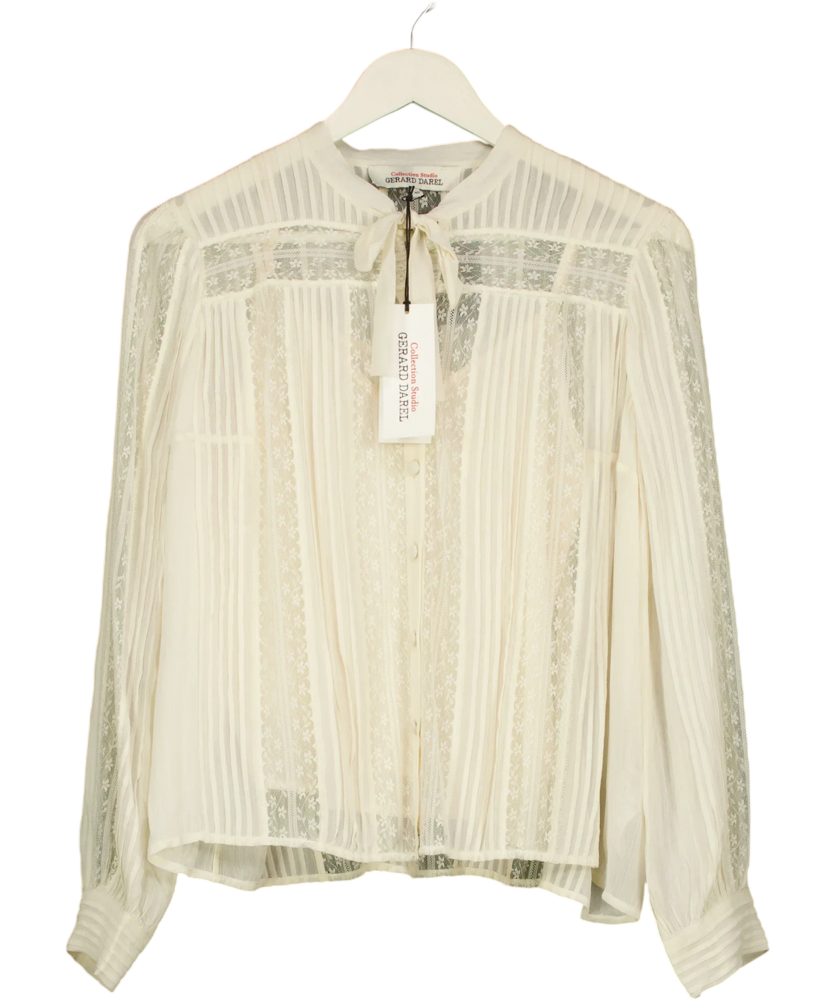 Gerard Darel Cream Cyrana Lace Pussy-Bow Blouse Blanc Size FR 40, size UK 12 — front
