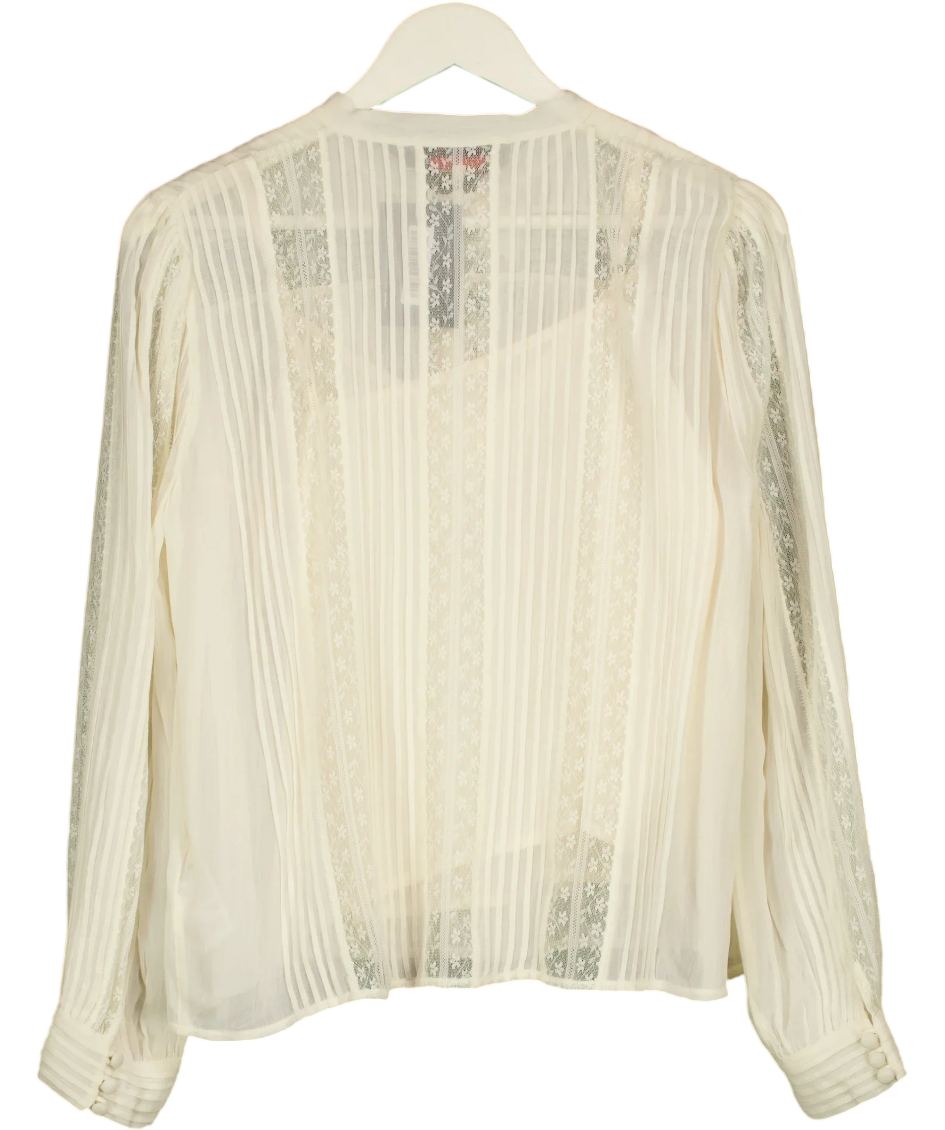 Gerard Darel Cream Cyrana Lace Pussy-Bow Blouse Blanc Size FR 40, size UK 12 — back