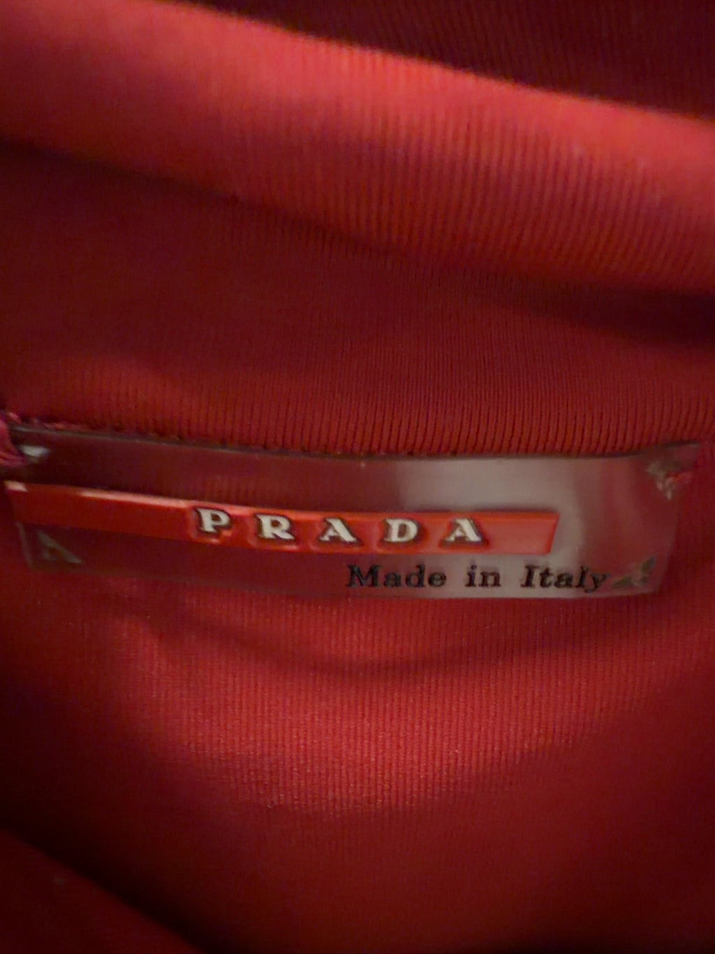 Prada Red Sport Red Half Zip Long Sleeve Performance Top, size UK M — label