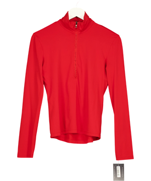 Prada Sport Red Half Zip Long Sleeve Performance Top UK M