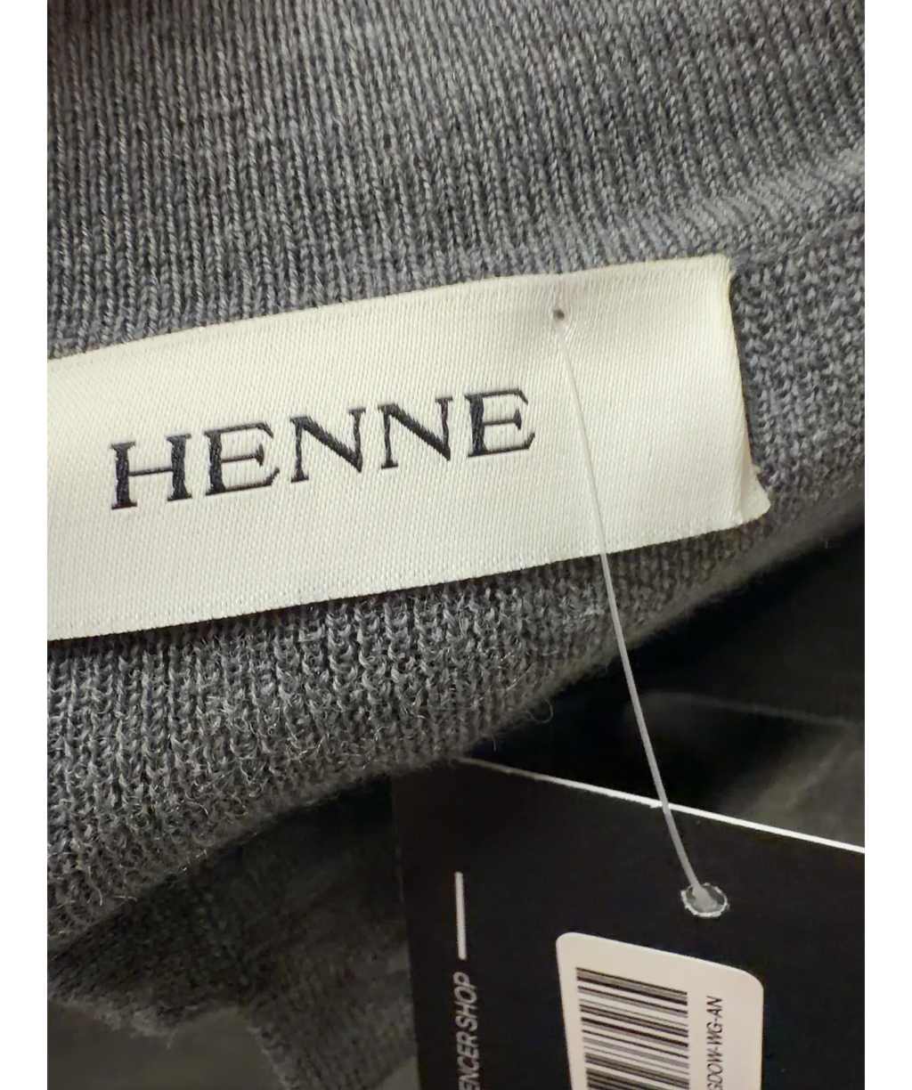 HENNE Grey Grey Long Sleeve Button Polo MERINO WOOL Knit Jumper, size UK S — detail