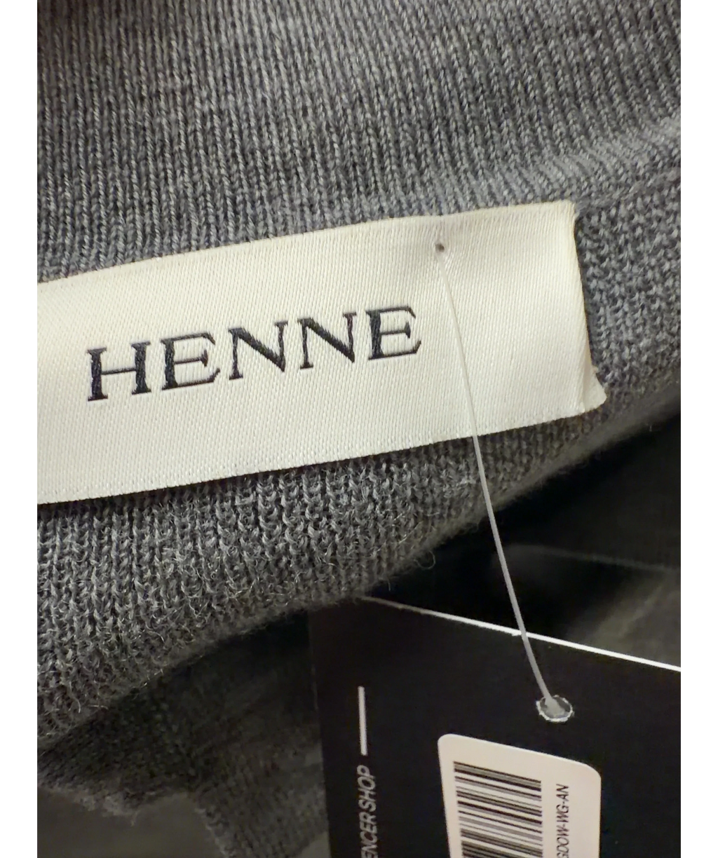 HENNE Grey Grey Long Sleeve Button Polo MERINO WOOL Knit Jumper, size UK S — detail