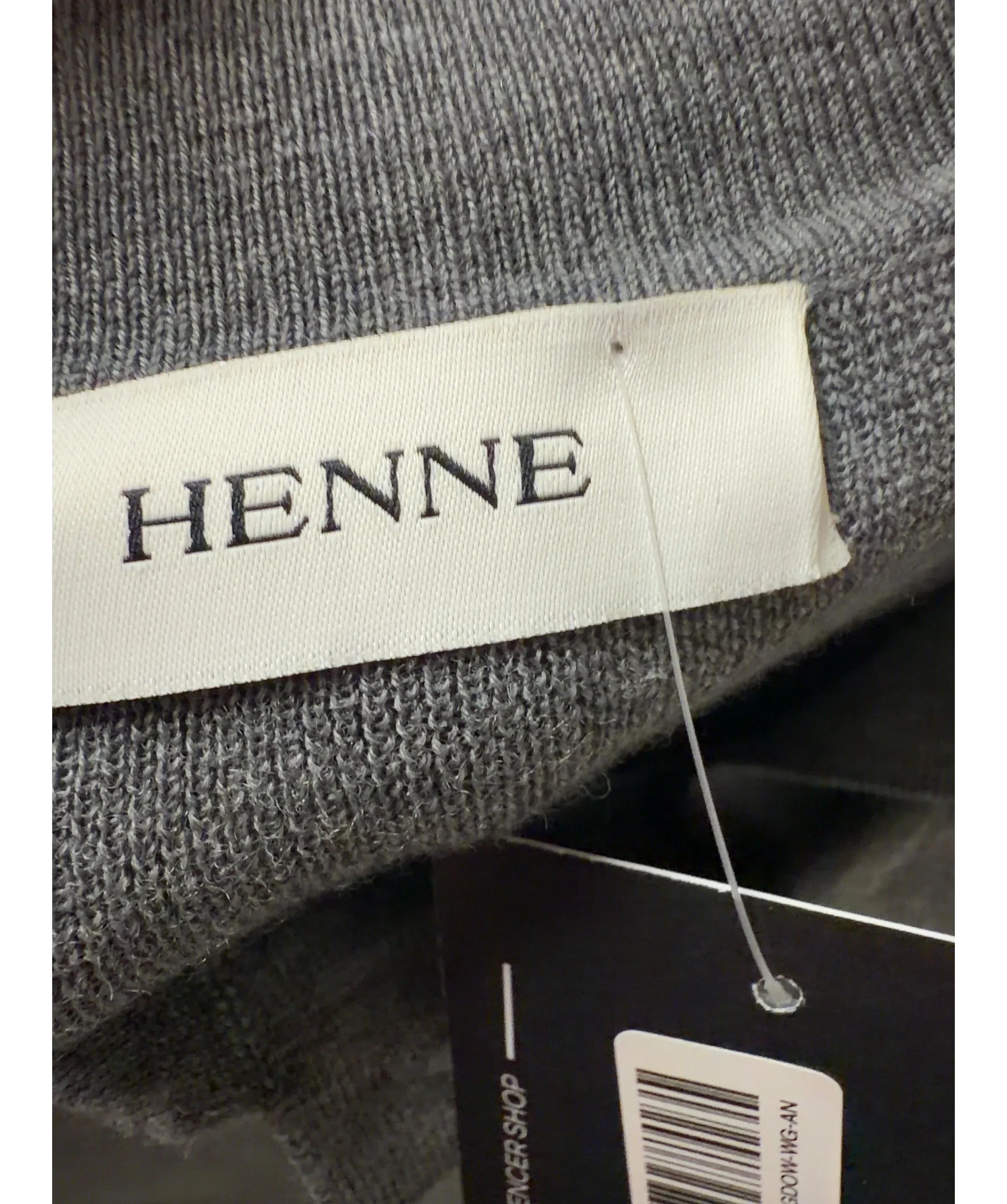 HENNE Grey Grey Long Sleeve Button Polo MERINO WOOL Knit Jumper, size UK S — detail
