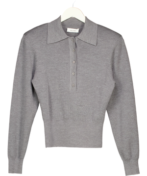 HENNE Grey Long Sleeve Button Polo Merino Wool Knit Jumper UK S
