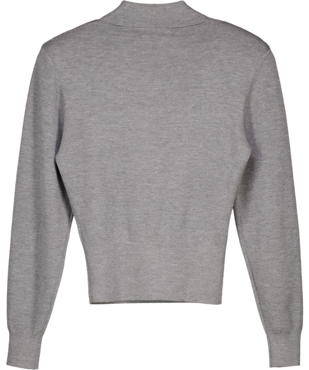 HENNE Grey Grey Long Sleeve Button Polo MERINO WOOL Knit Jumper, size UK S — back