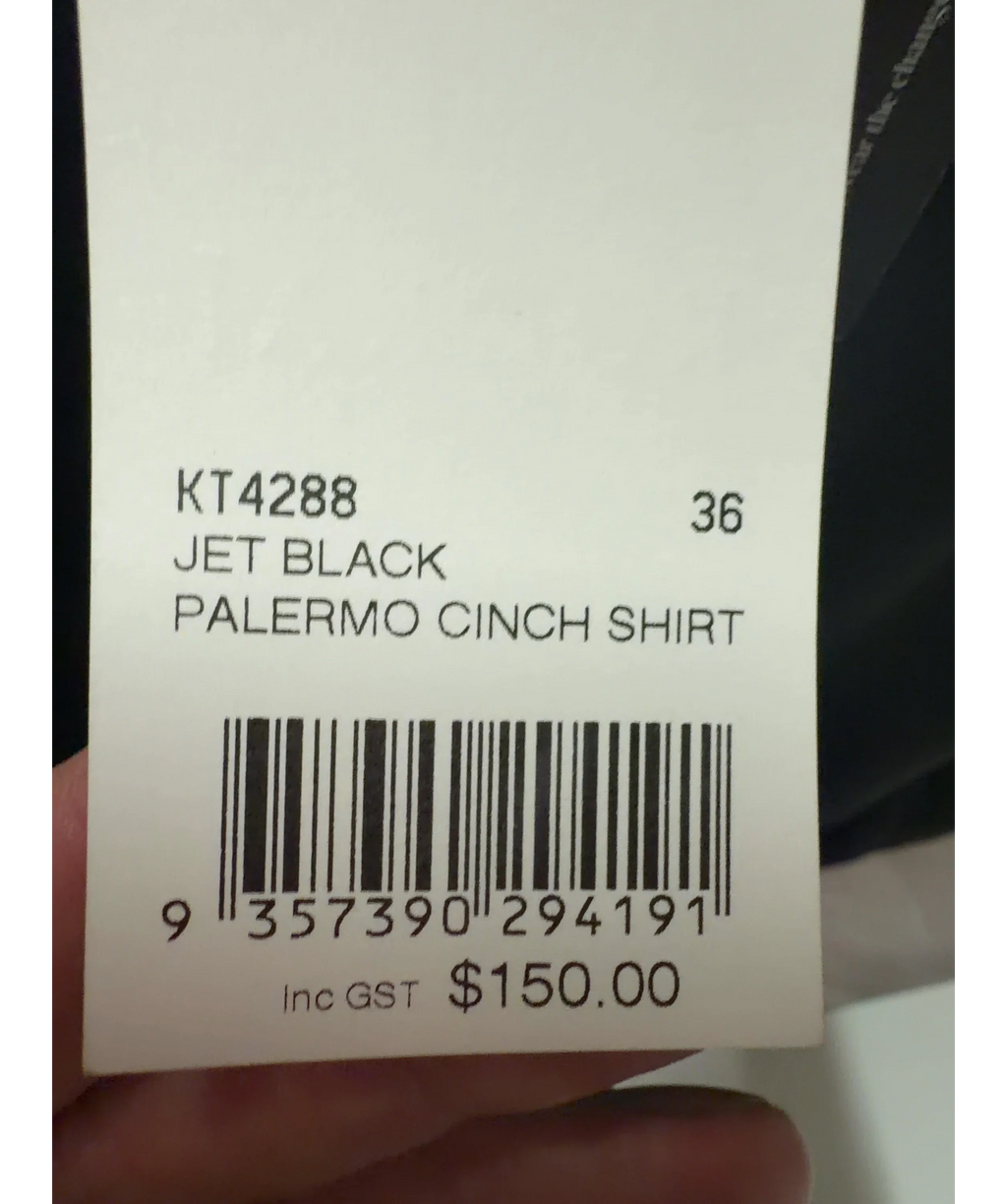 Kookai Black Jet Black Palermo Cinch Shirt Size 36, size UK 8 — label