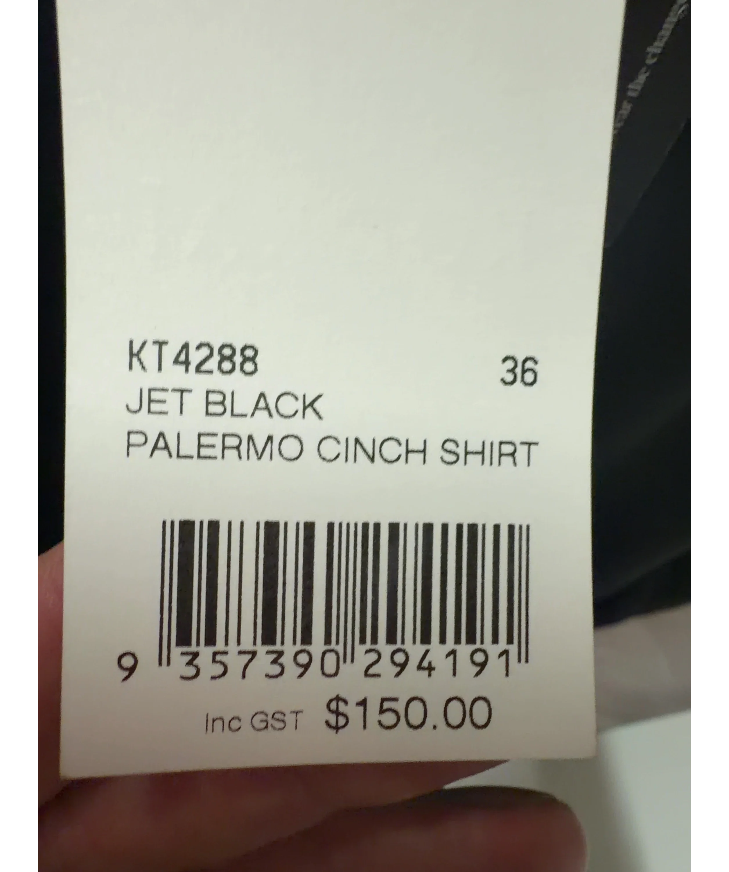 Kookai Black Jet Black Palermo Cinch Shirt Size 36, size UK 8 — label