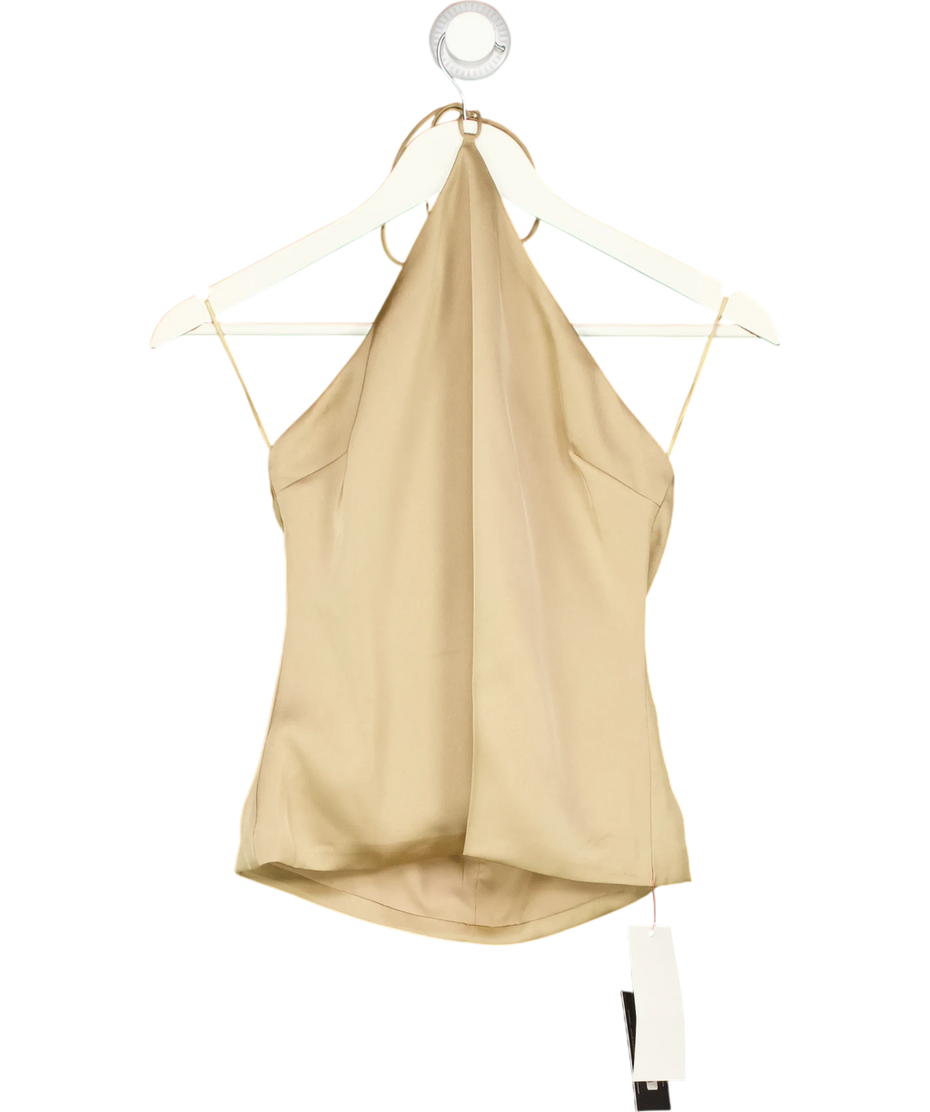 BOA Beige Tailored Satin Halterneck Top Champagne BEIGE, size UK S — front