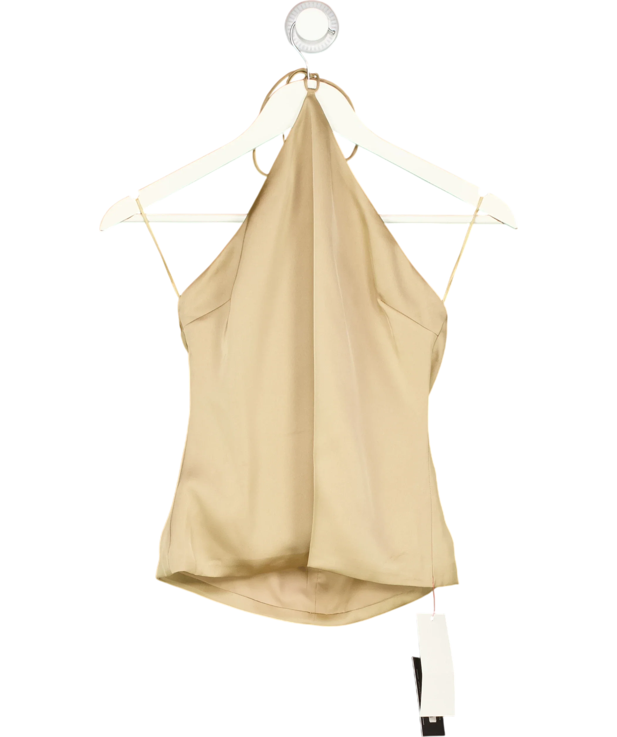 BOA Beige Tailored Satin Halterneck Top Champagne BEIGE, size UK S — front