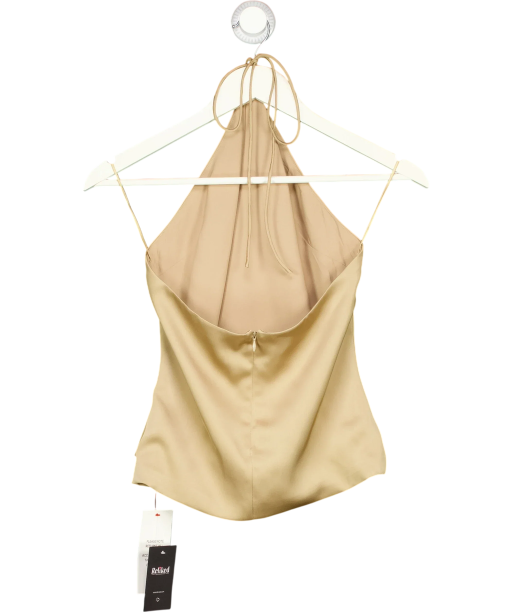 BOA Beige Tailored Satin Halterneck Top Champagne BEIGE, size UK S — back