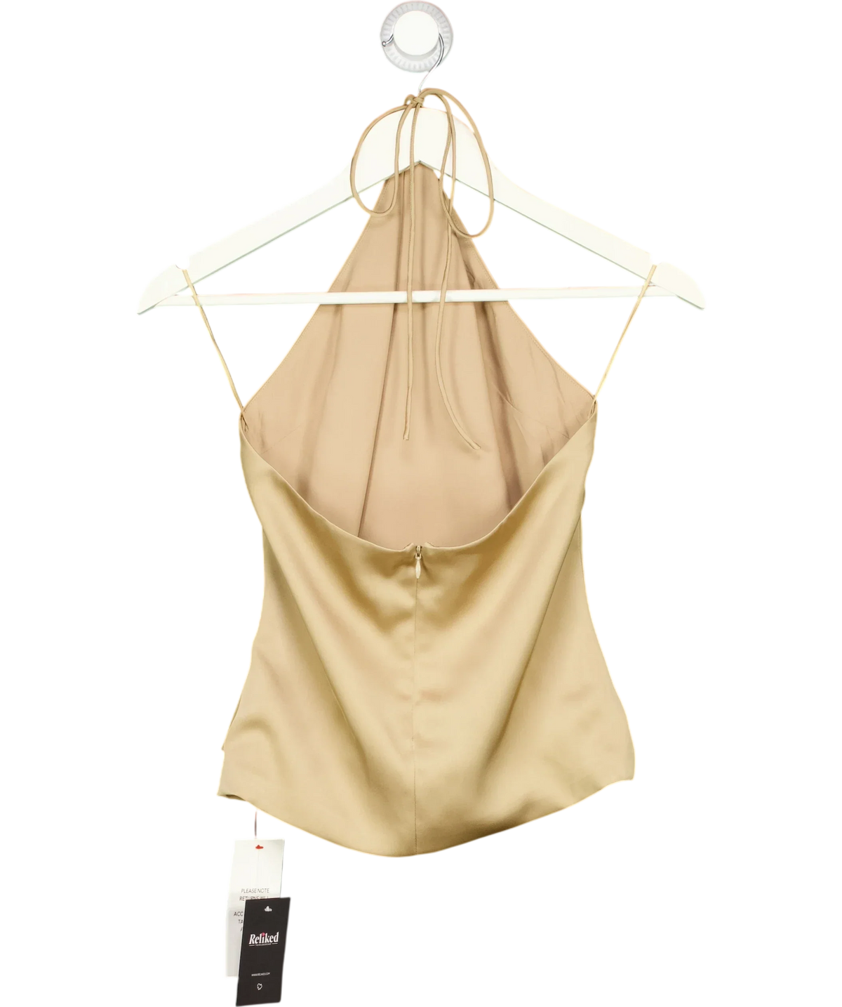 BOA Beige Tailored Satin Halterneck Top Champagne BEIGE, size UK S — back