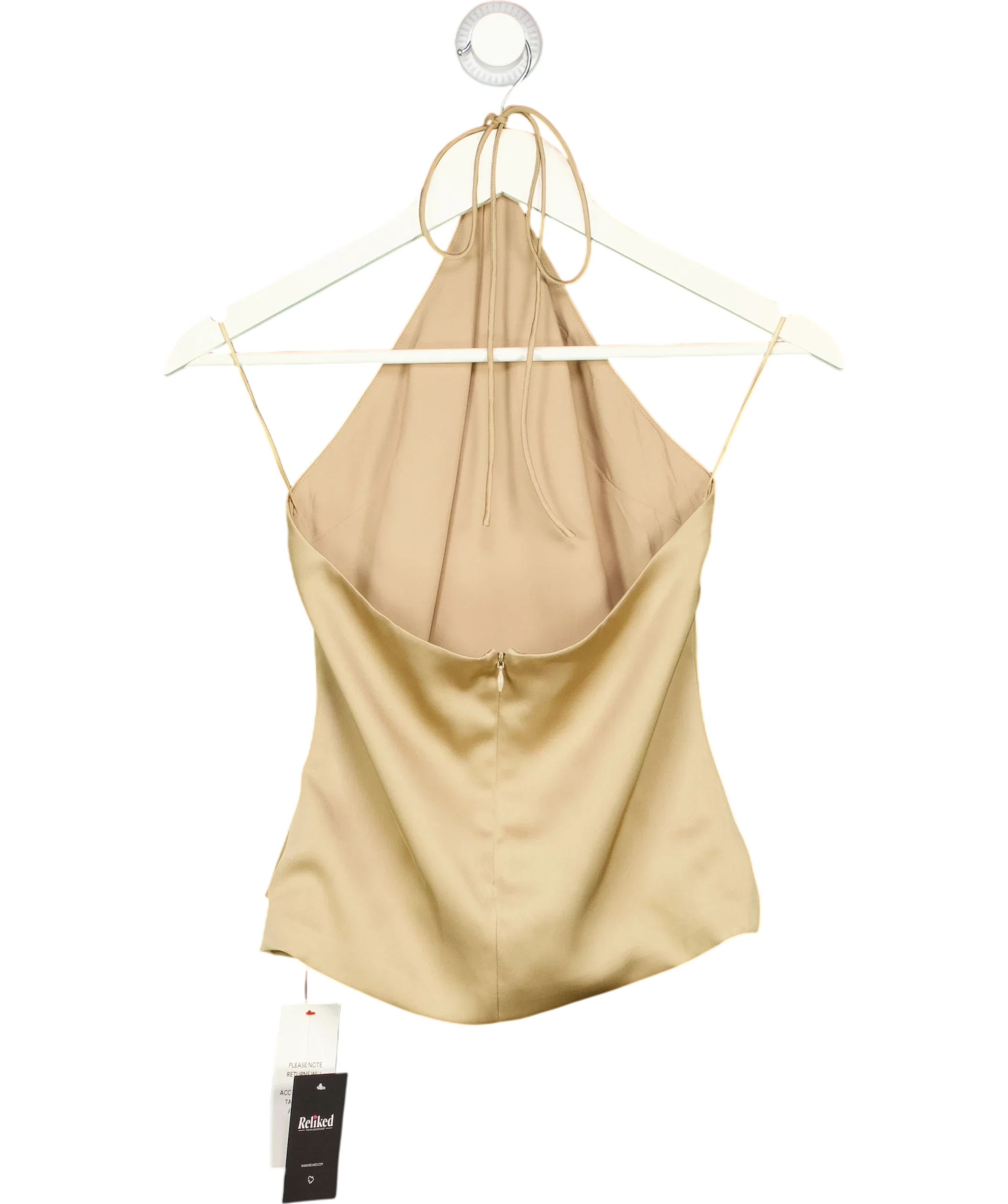 BOA Beige Tailored Satin Halterneck Top Champagne BEIGE, size UK S — back