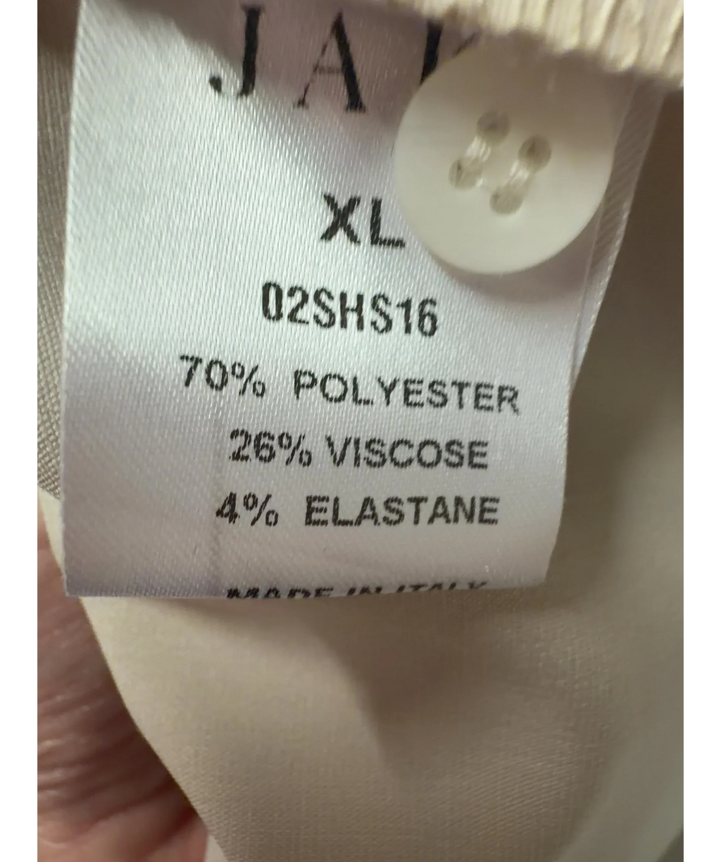 JAKI LONDON Oversized Curved Hem Button-up Shirt Light Beige UK XL — Materials