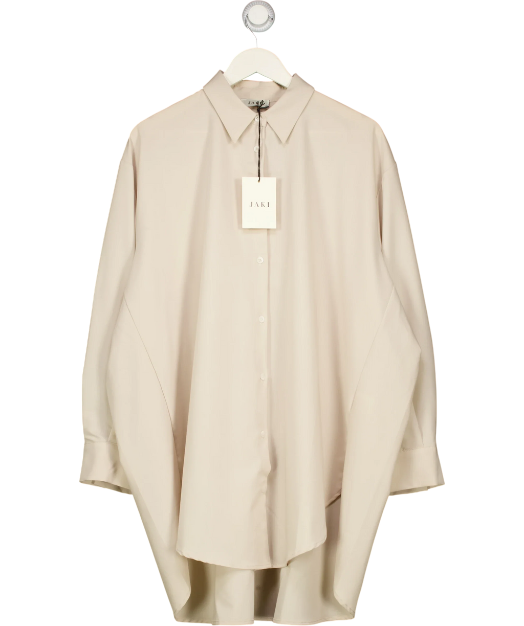 JAKI LONDON Beige Oversized Curved Hem Button-Up Shirt Light Beige, size UK XL — front