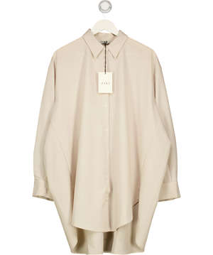 JAKI LONDON Oversized Curved Hem Button-up Shirt Light Beige UK XL