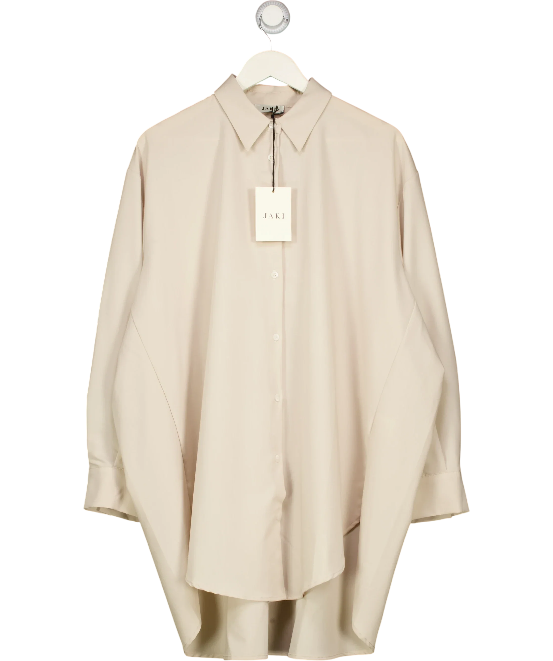 JAKI LONDON Beige Oversized Curved Hem Button-Up Shirt Light Beige, size UK XL — front
