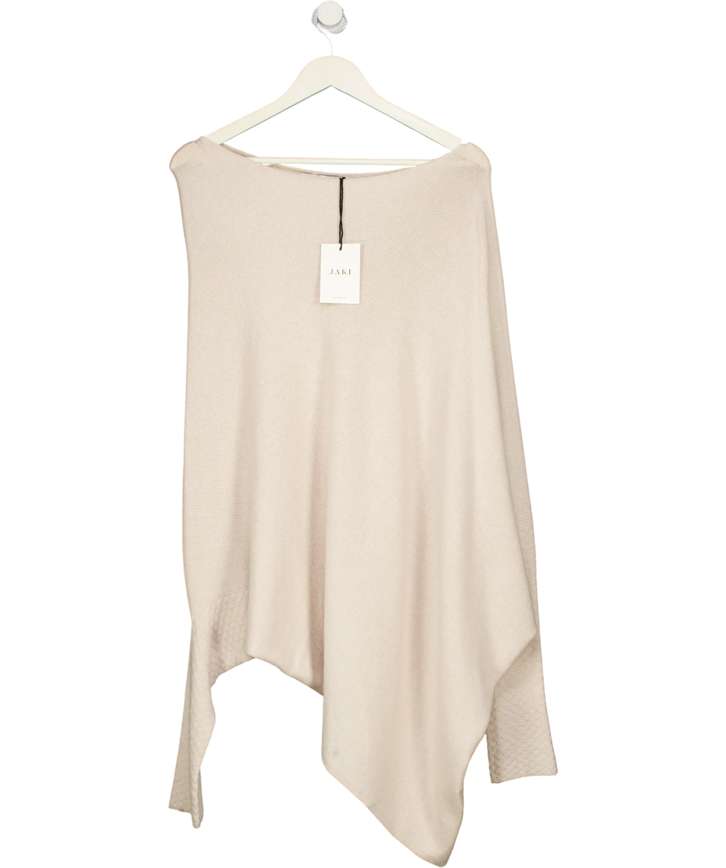 JAKI LONDON Beige Asymmetric Draped Seamless Knit Jumper Light Beige, size UK S/M — front