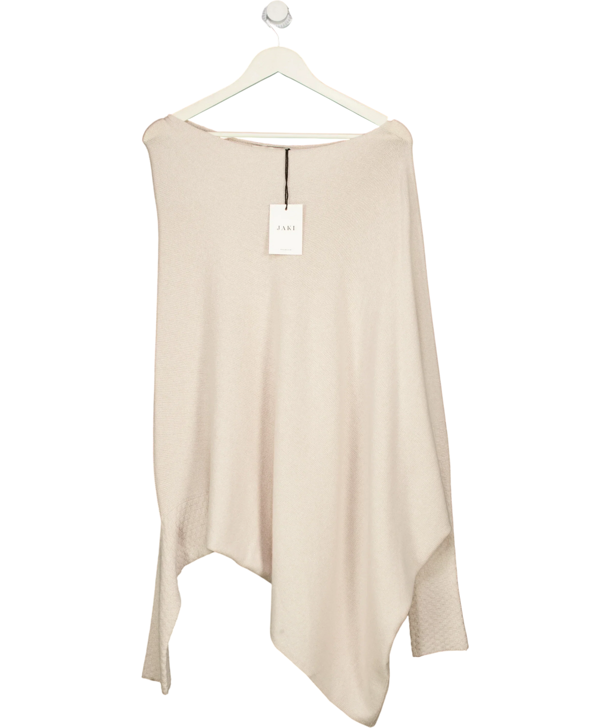 JAKI LONDON Beige Asymmetric Draped Seamless Knit Jumper Light Beige, size UK S/M — front
