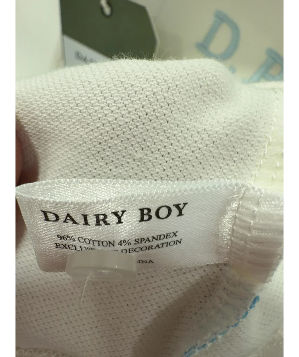 Dairy Boy White Baby Polo Soft White, size UK S — label