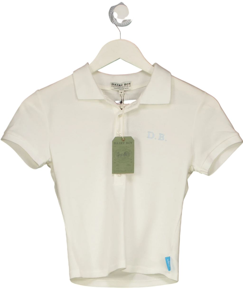 Dairy Boy White Baby Polo Soft White, size UK S — front