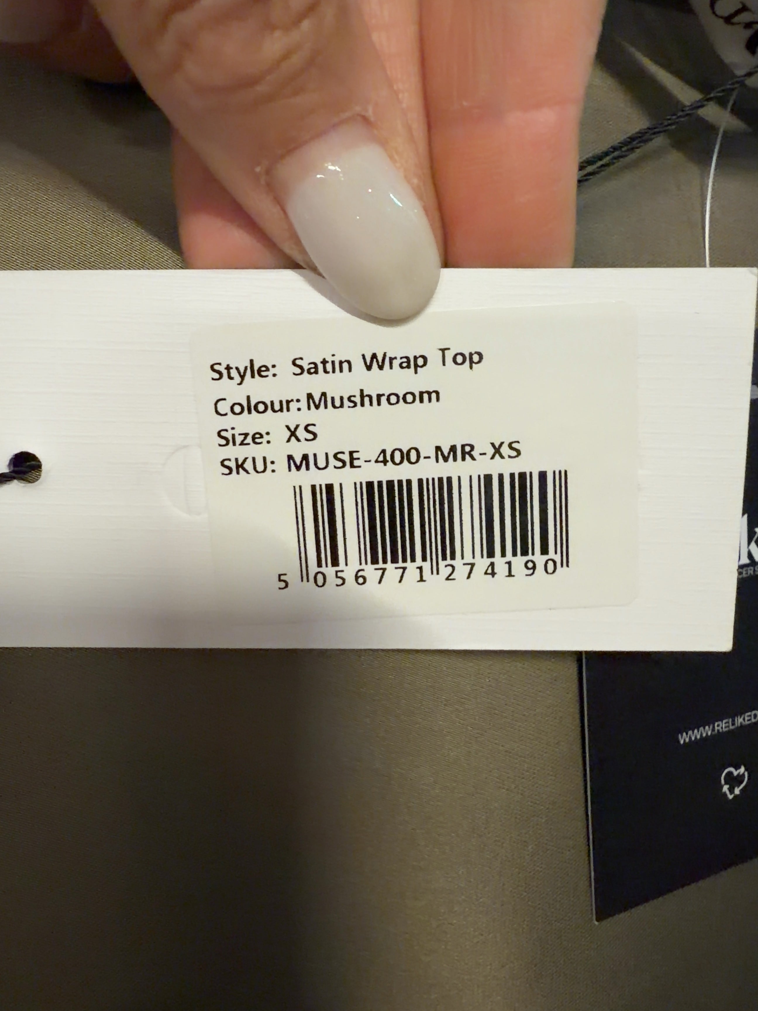 ODD MUSE Beige Satin Wrap Top Mushroom BEIGE, size UK XS — label