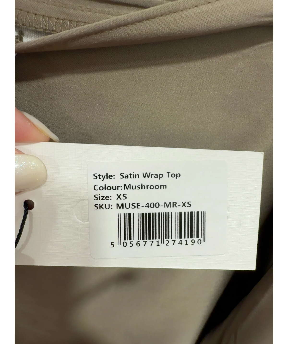 ODD MUSE Satin Wrap Top Mushroom Beige UK XS — Size