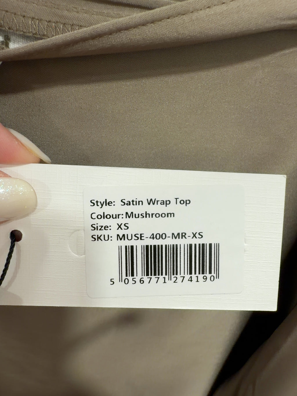 ODD MUSE Beige Satin Wrap Top Mushroom BEIGE, size UK XS — care label