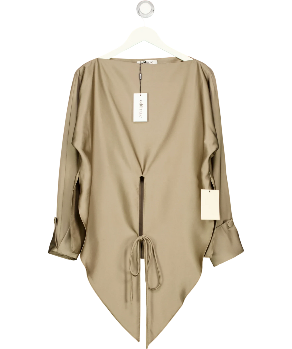ODD MUSE Beige Satin Wrap Top Mushroom BEIGE, size UK XS — front