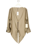 ODD MUSE Beige Satin Wrap Top Mushroom BEIGE, size UK XS — front