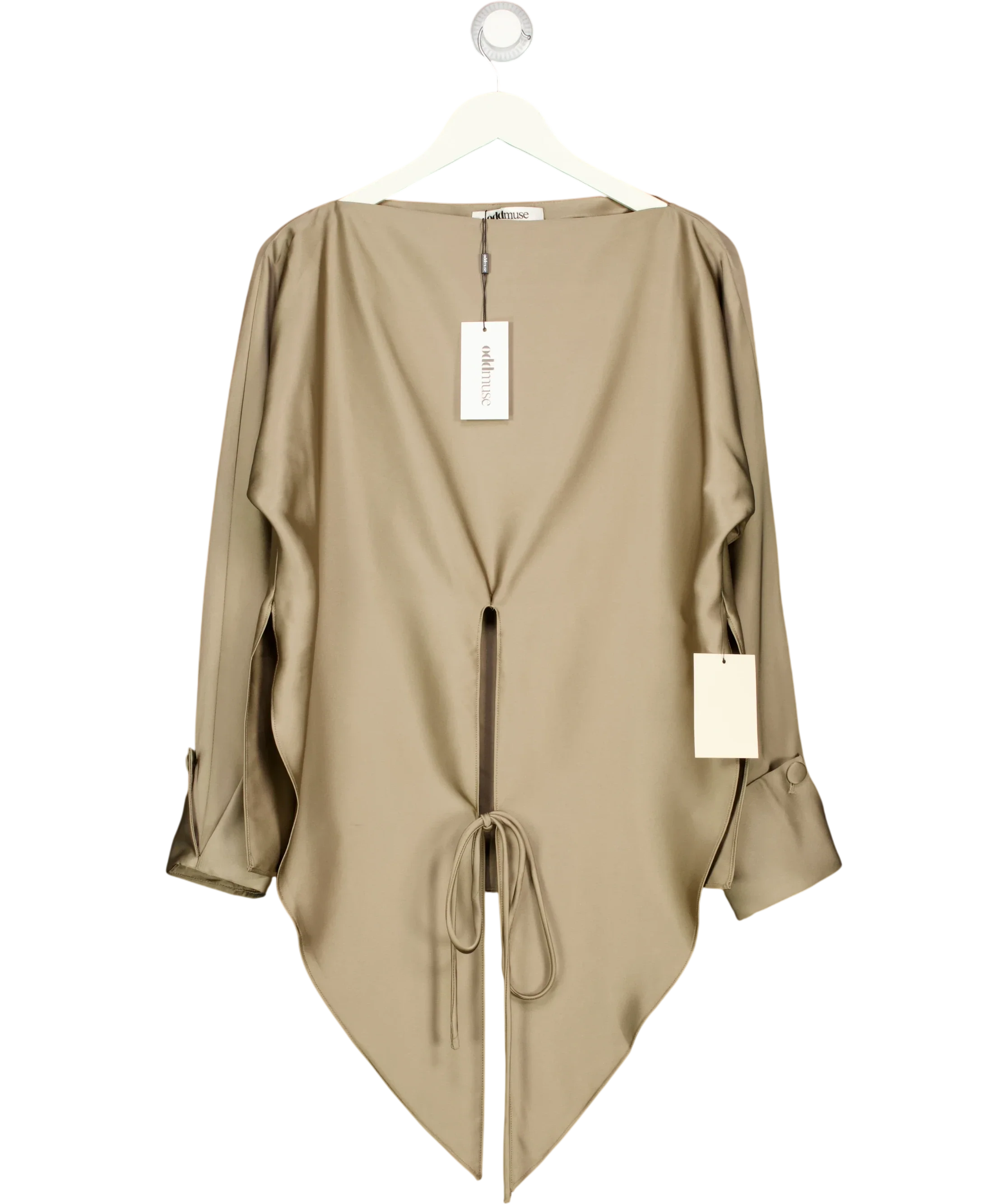 ODD MUSE Beige Satin Wrap Top Mushroom BEIGE, size UK XS — front