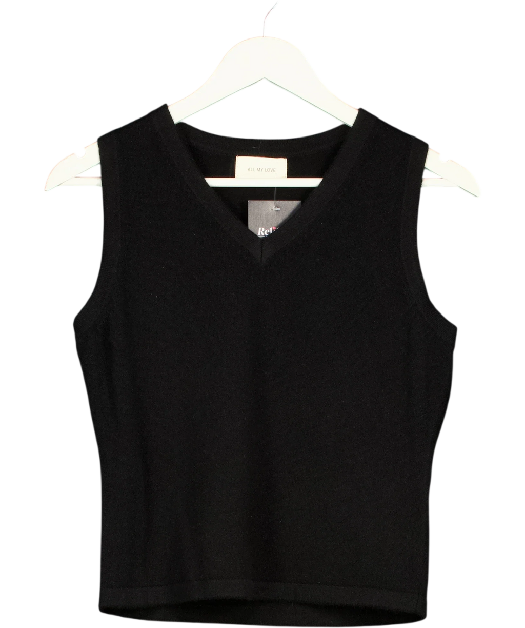 ALL MY LOVE Black 100% Cashmere V-Neck Vest Black, size UK S — front