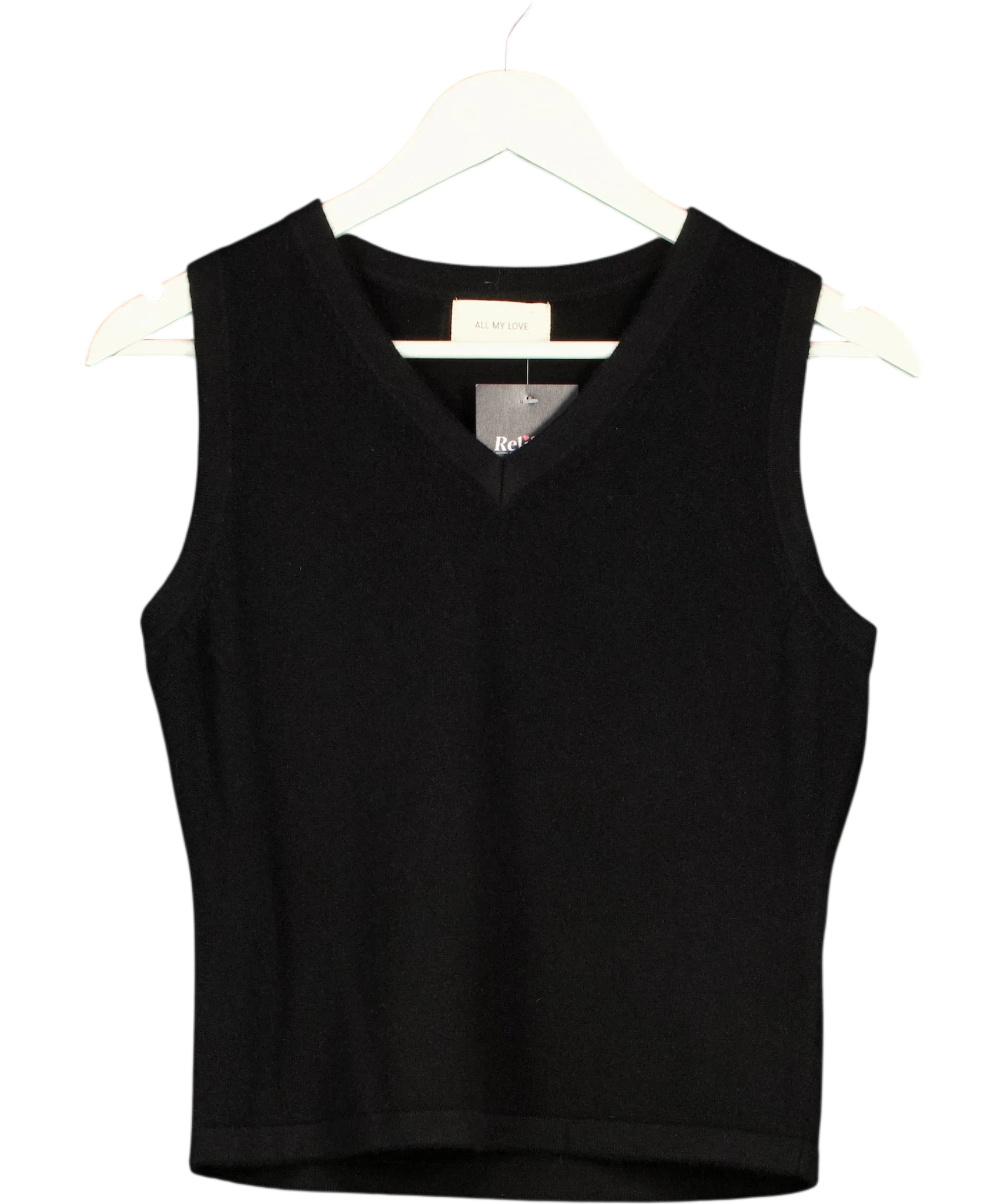 ALL MY LOVE Black 100% Cashmere V-Neck Vest Black, size UK S — front