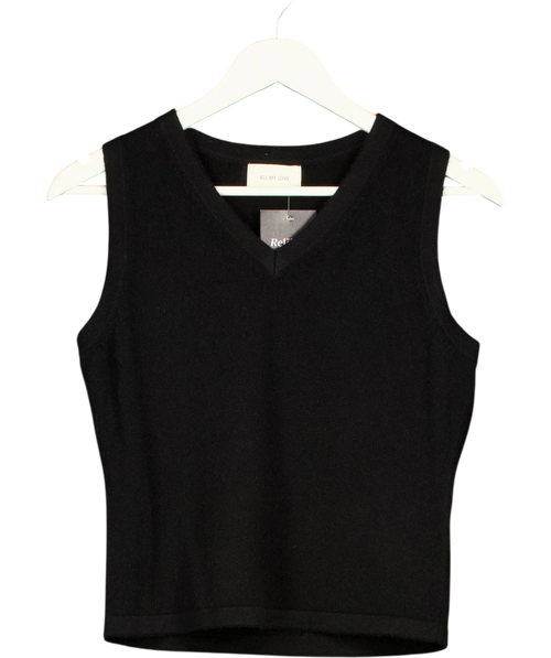 ALL MY LOVE Black 100% Cashmere V-Neck Vest Black, size UK S — front