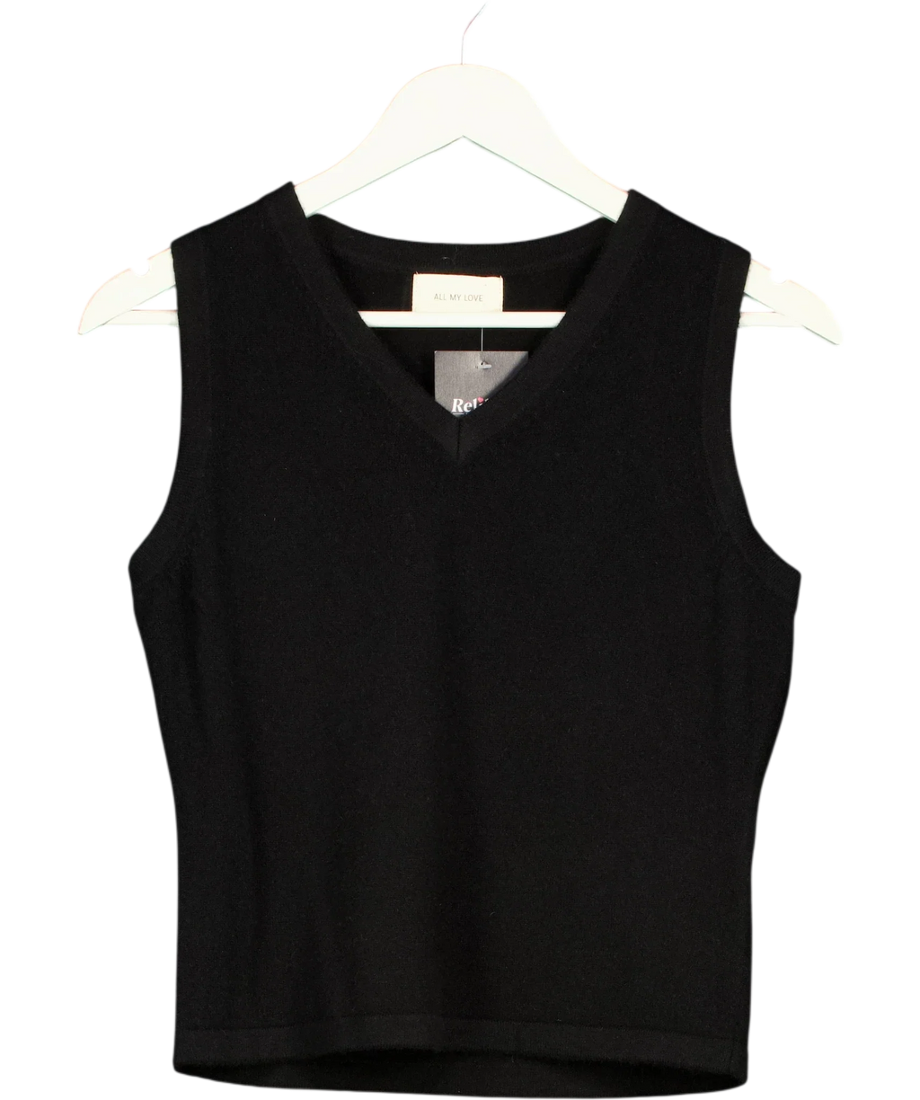 ALL MY LOVE Black 100% Cashmere V-Neck Vest Black, size UK S — front