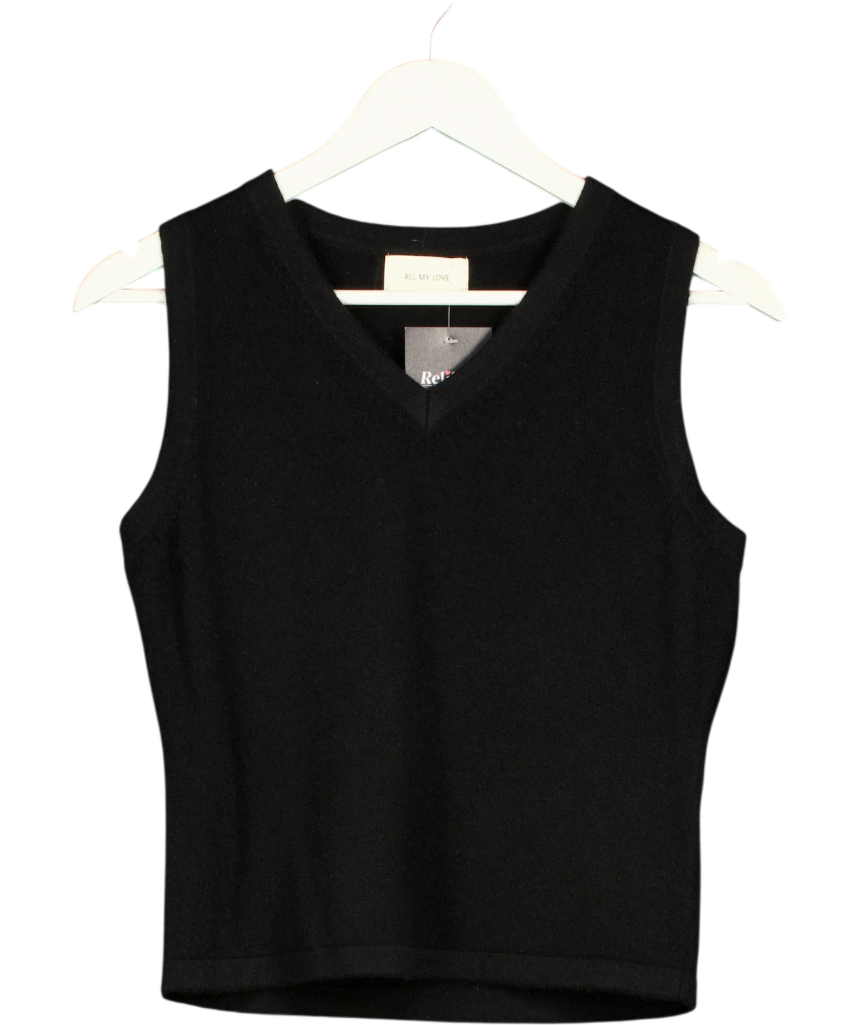 ALL MY LOVE Black 100% Cashmere V-Neck Vest Black, size UK S — front
