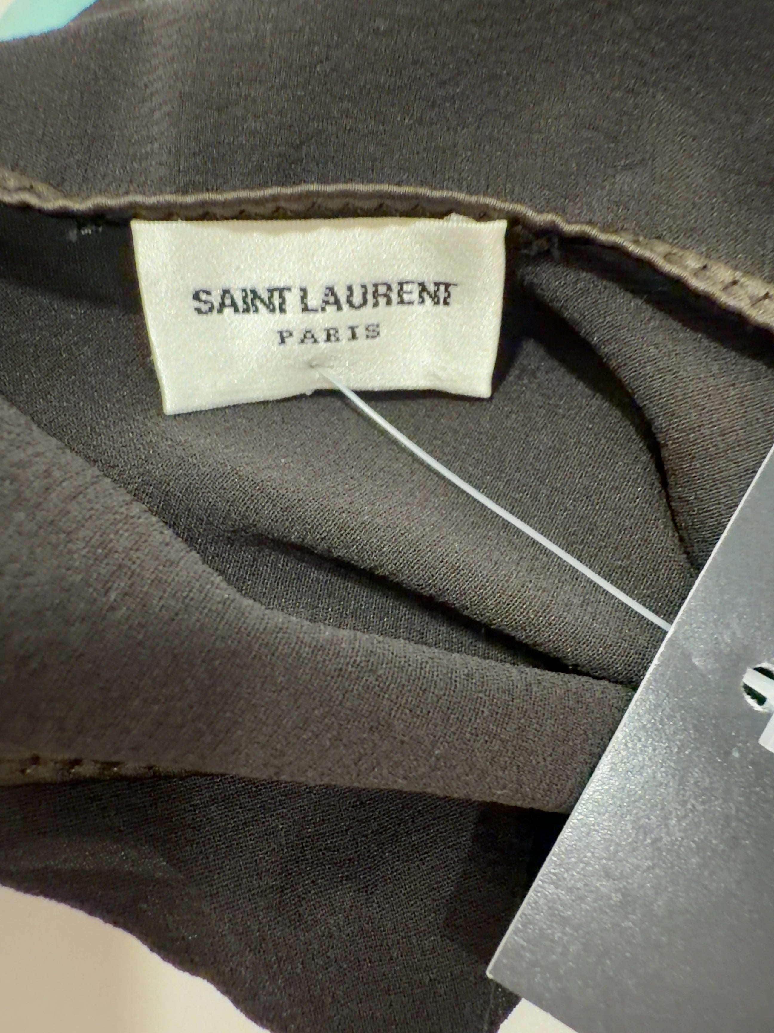 Saint Laurent Black Open Back Silk Blend Georgette Bodysuit — label