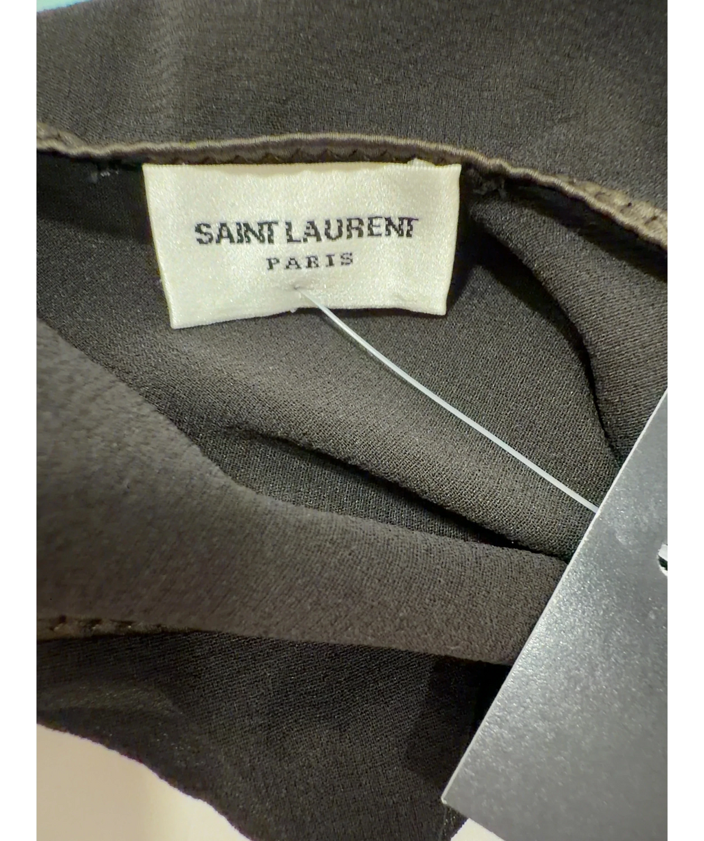 Saint Laurent Black Open Back Silk Blend Georgette Bodysuit — care label