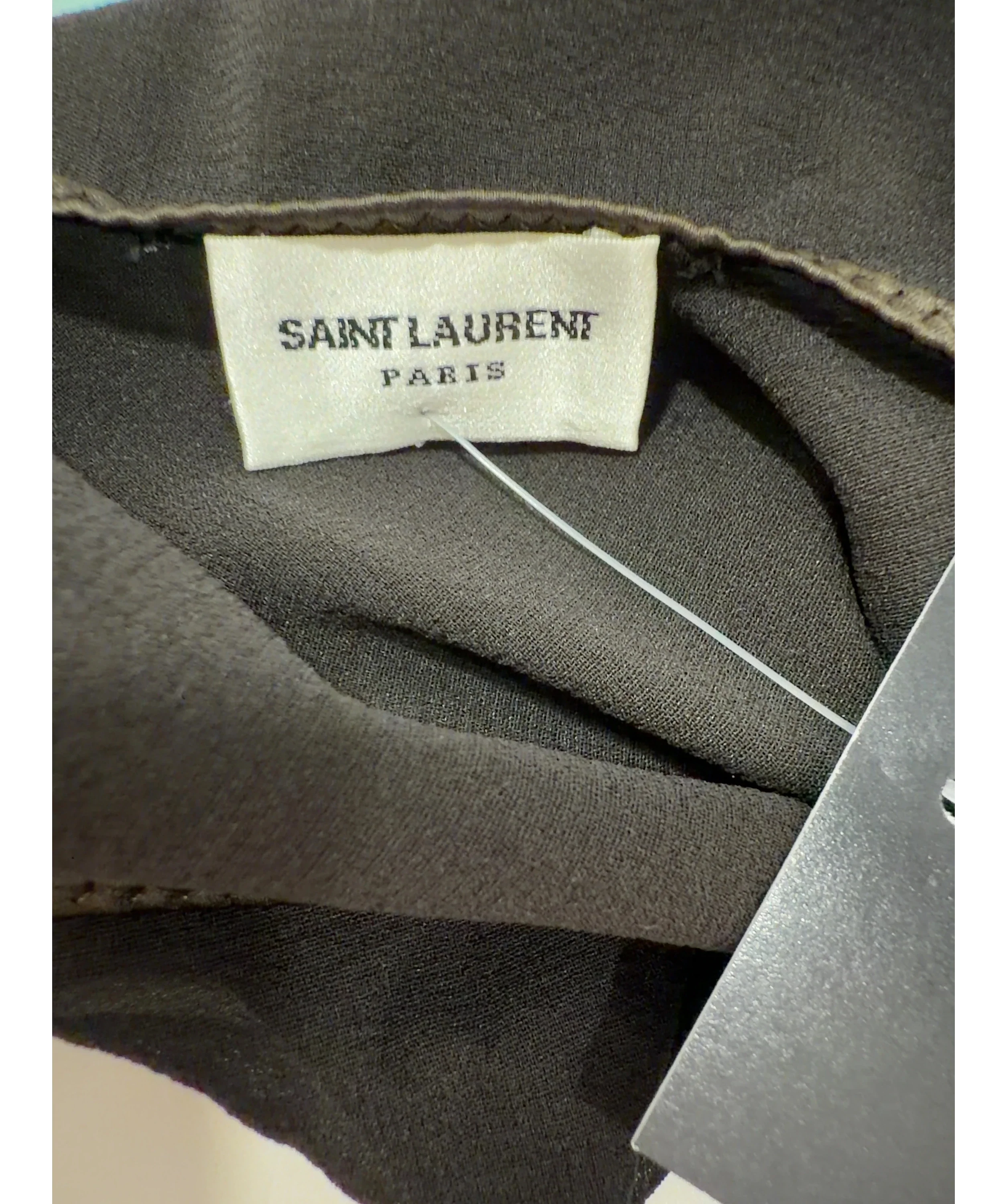 Saint Laurent Black Open Back Silk Blend Georgette Bodysuit — care label