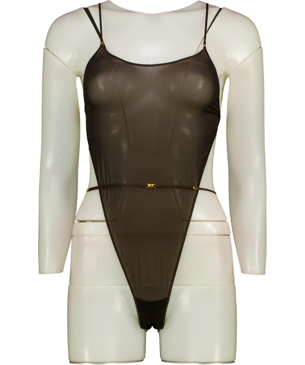 Saint Laurent Black Open Back Silk Blend Georgette Bodysuit — front
