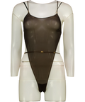Saint Laurent Black Open Back Silk Blend Georgette Bodysuit — front